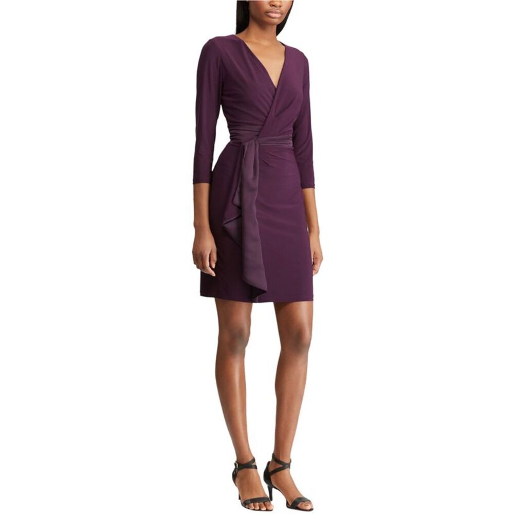 American Living Womens Jersey Ruffled Dress, Purple, 8, DM